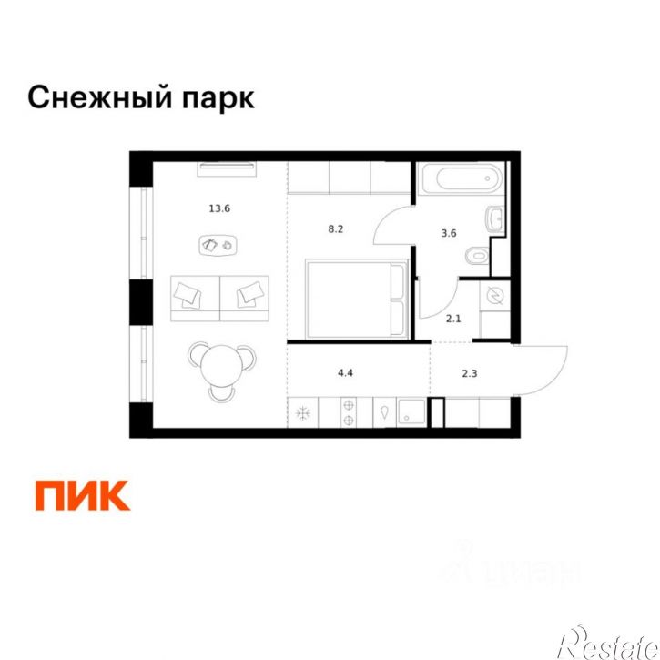 1-комн квартира в новом доме ЖК Снежный Парк, 4