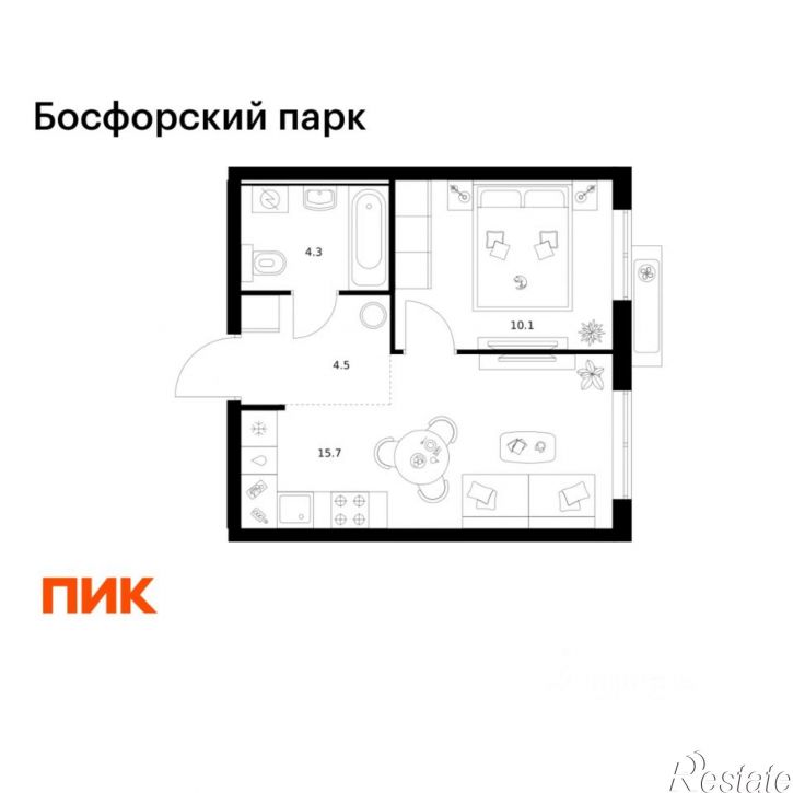 1-комн квартира в новом доме