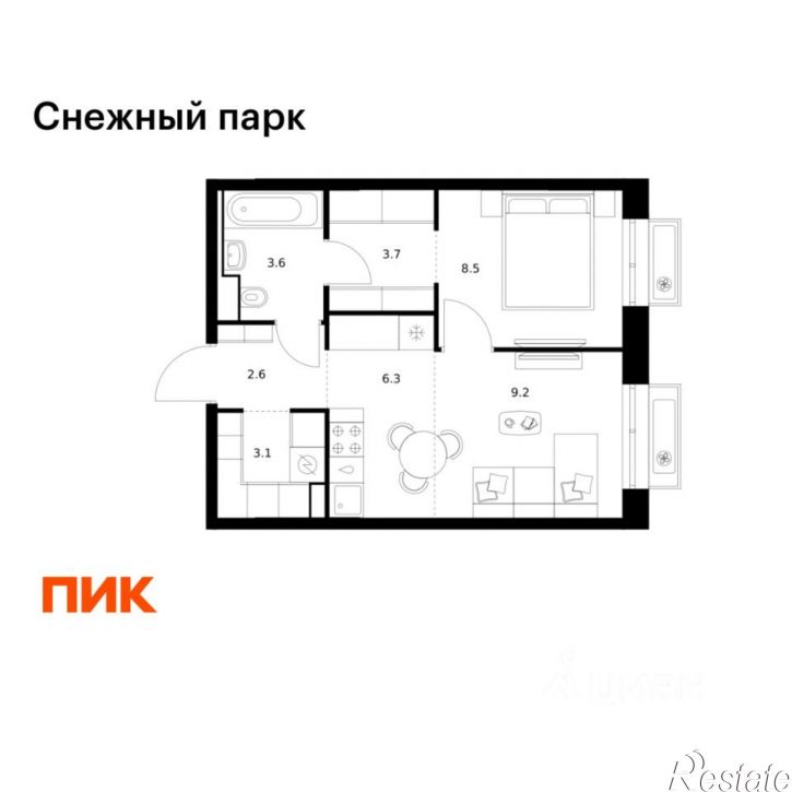 1-комн квартира в новом доме ЖК Снежный Парк, 4