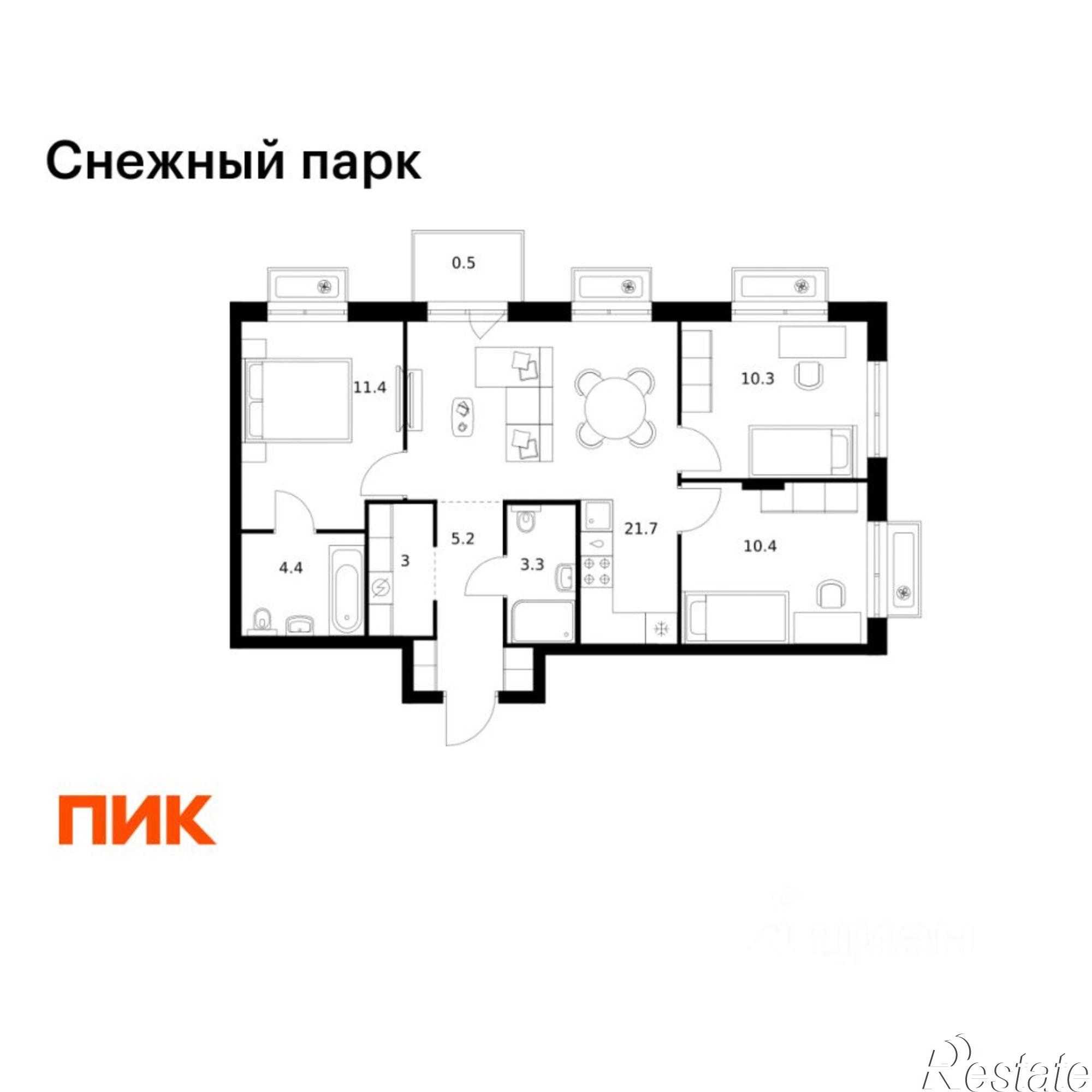 Купить квартиру за 12 713 200 рублей на ЖК Снежный Парк, 3