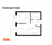 1-комн, 34 кв м, этаж 9/25 ЖК Снежный Парк, 3