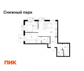 2-комн, 65 кв м, этаж 5/25 ЖК Снежный Парк, 3