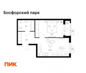 1-комн, 42 кв м, этаж 5/9 