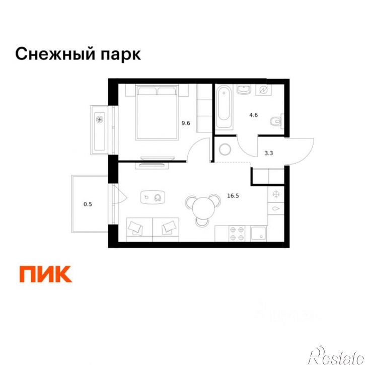 1-комн квартира в новом доме ЖК Снежный Парк, 3