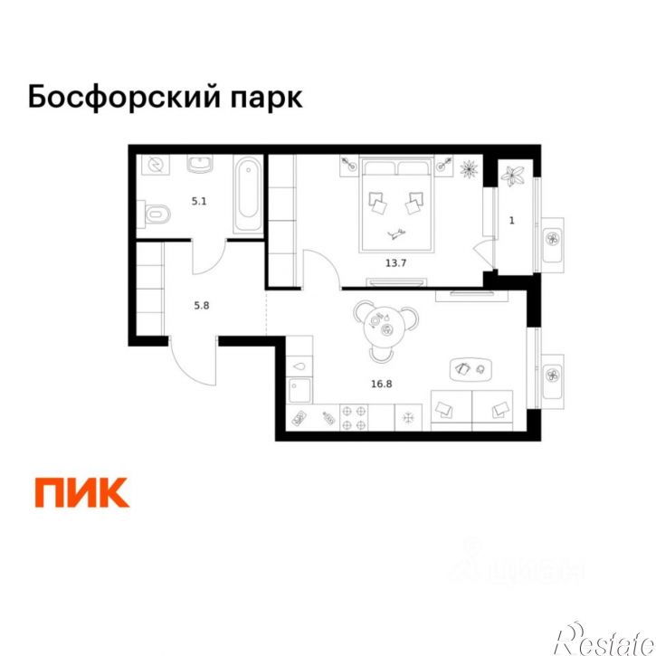 1-комн квартира в новом доме