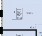 1-комн, 58 кв м, этаж 18/24 Первореченский район, улица Анны Щетининой, 20к1