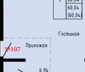 1-комн, 60 кв м, этаж 9/24 Первореченский район, улица Анны Щетининой, 20к1