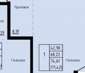 1-комн, 71 кв м, этаж 9/24 ул Анны Щетининой, 20