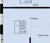 1-комн, 64 кв м, этаж 3/24 Первореченский район, улица Анны Щетининой, 20к1