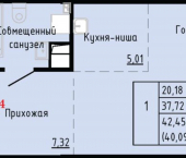 1-комн, 40 кв м, этаж 5/24 Первореченский район, улица Анны Щетининой, 20к1