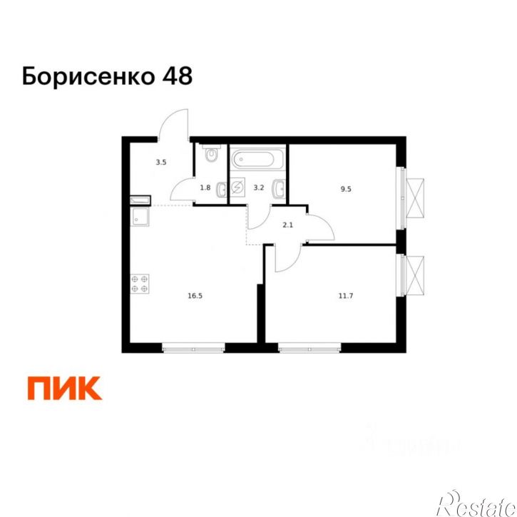 2-комн квартира в новом доме ул Борисенко, 48 1,  д. 48 1,  к. 1