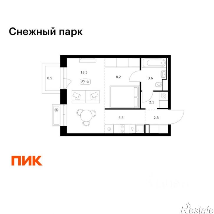 1-комн квартира в новом доме ЖК Снежный Парк, 4
