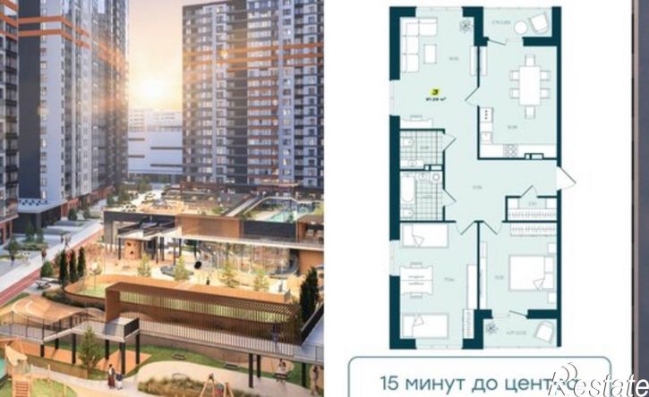 3-комн квартира в новом доме Ленинский район, ЖК Зелёный Бульвар 2