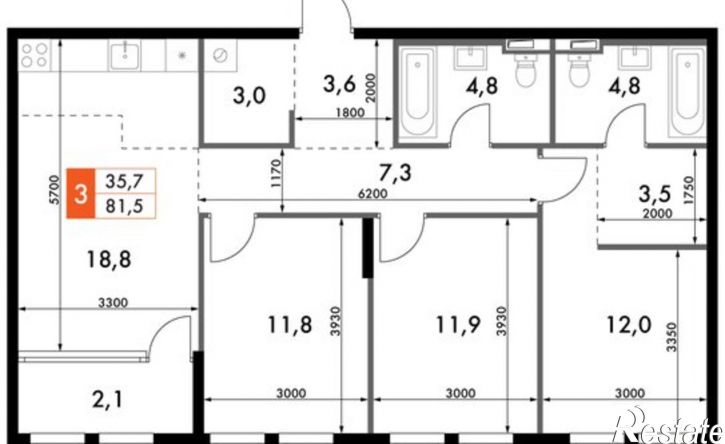 3-комн квартира в новом доме ул Крылова, 10/1,  д. 10/1