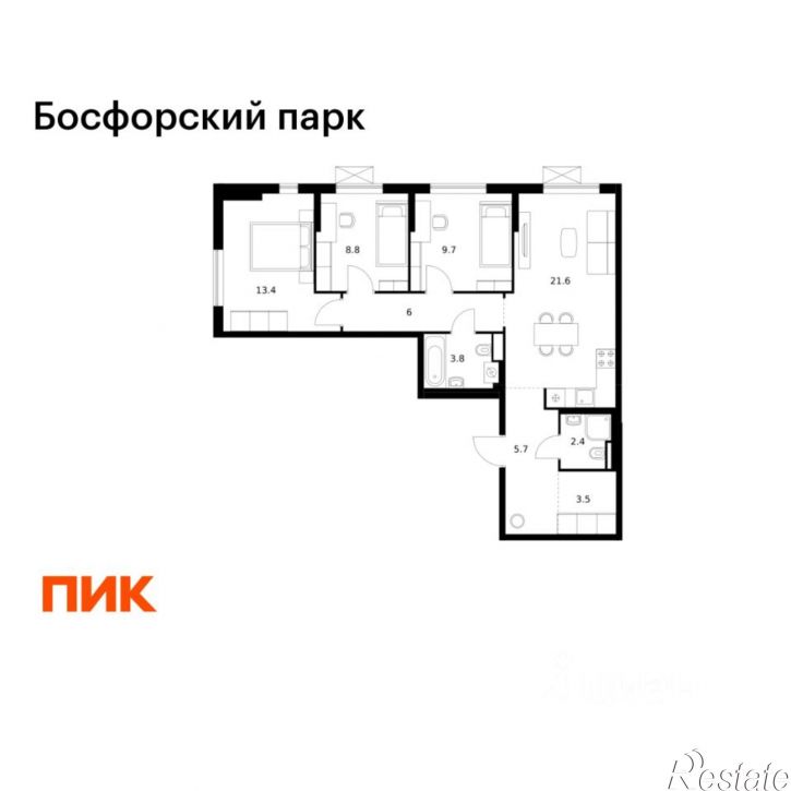 3-комн квартира в новом доме