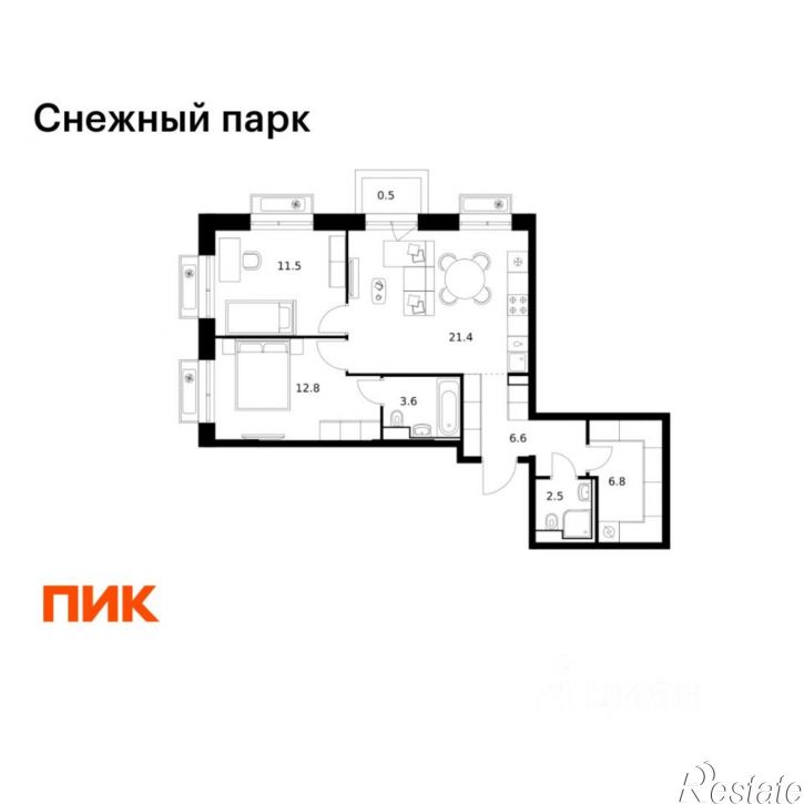 2-комн квартира в новом доме ЖК Снежный Парк, 4