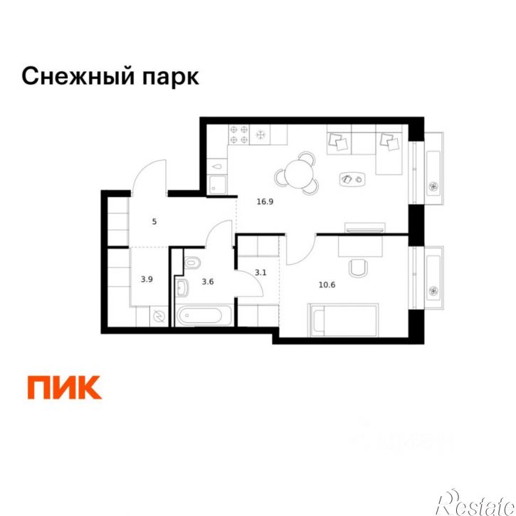 1-комн квартира в новом доме ЖК Снежный Парк, 4