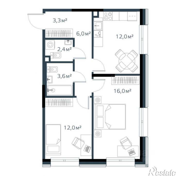 2-комн квартира в новом доме улица Басаргина, 7 к1,  д. 7 к1