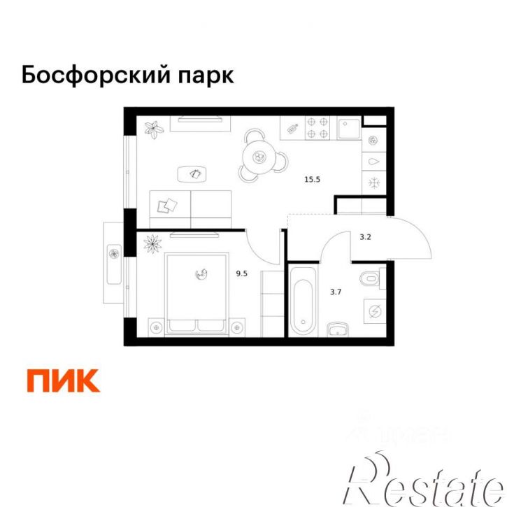 1-комн квартира в новом доме улица Басаргина, 2 с12,  д. 2 с12