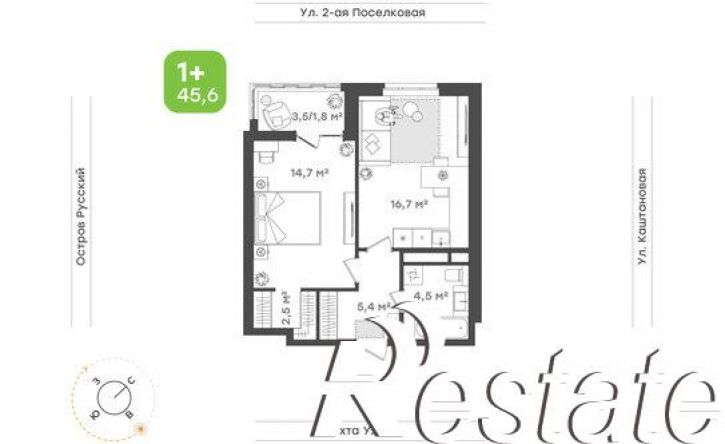 1-комн квартира в новом доме 3-я Поселковая улица, 16/4,  д. 16/4