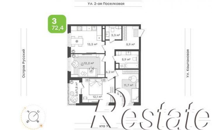 3-комн квартира в новом доме 3-я Поселковая улица, 16/4,  д. 16/4