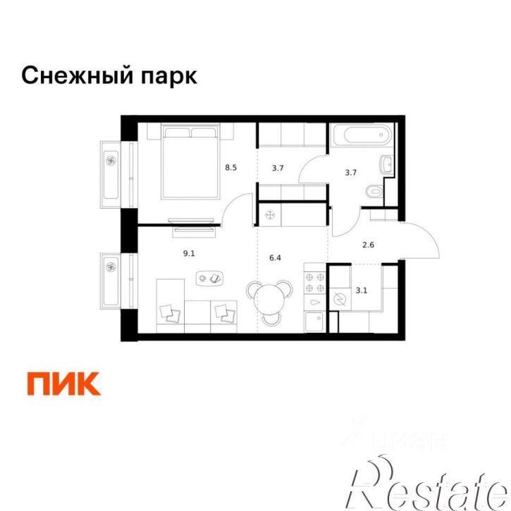 1-комн квартира в новом доме улица Полковника Фесюна, 6 к4,  д. 6 к4