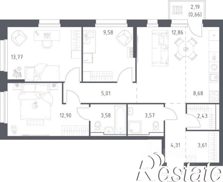 3-комн квартира в новом доме улица Нейбута, 141 с5,  д. 141 с5