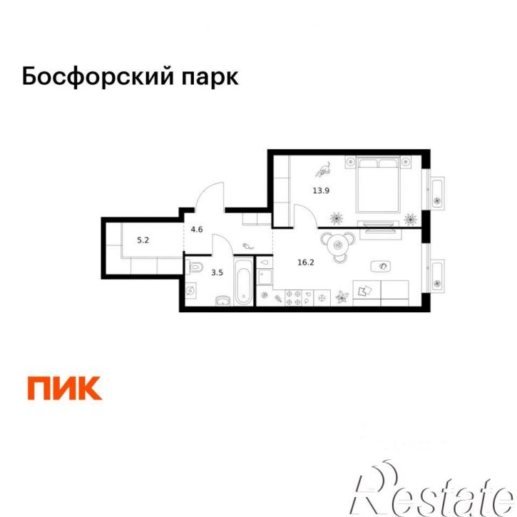 1-комн квартира в новом доме улица Басаргина, 2 с12,  д. 2 с12