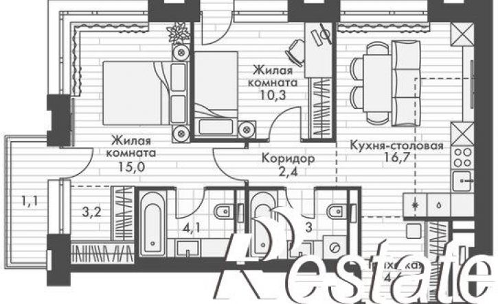 2-комн квартира в новом доме улица Крылова, 10/2,  д. 10/2