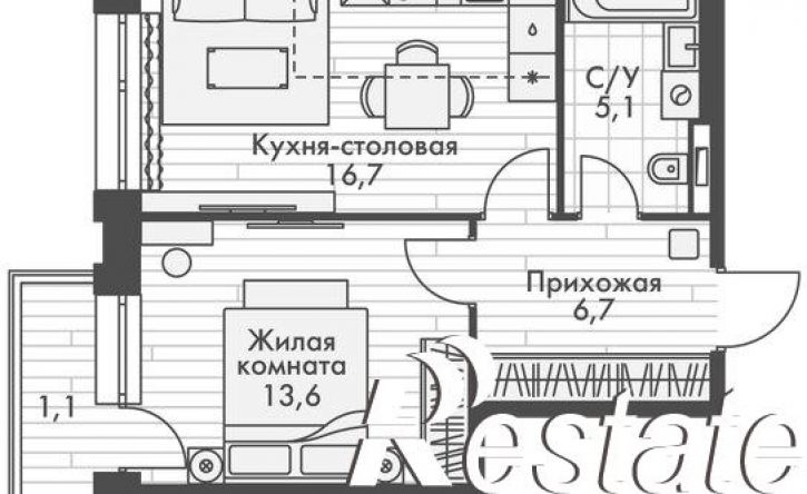 1-комн квартира в новом доме улица Крылова, 10/2,  д. 10/2