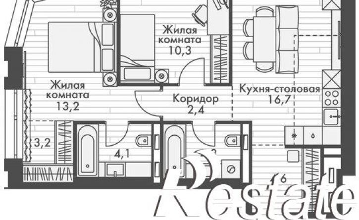 2-комн квартира в новом доме улица Крылова, 10/2,  д. 10/2