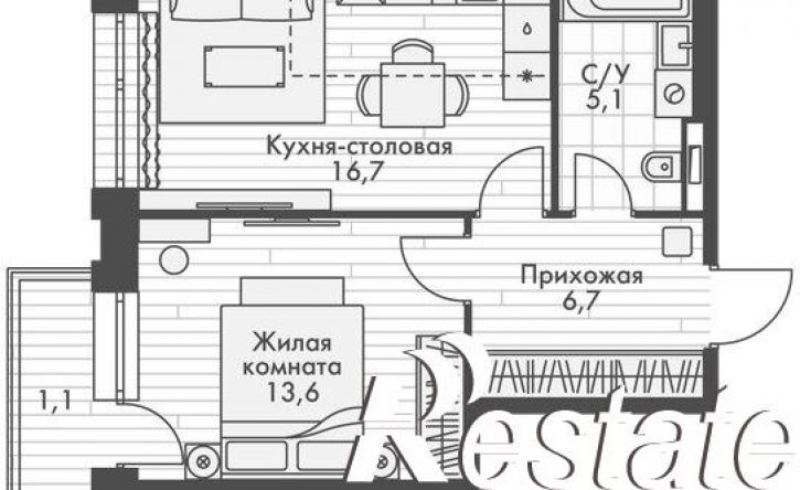 1-комн квартира в новом доме улица Крылова, 10/2,  д. 10/2