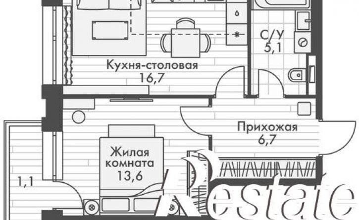 1-комн квартира в новом доме улица Крылова, 10/2,  д. 10/2