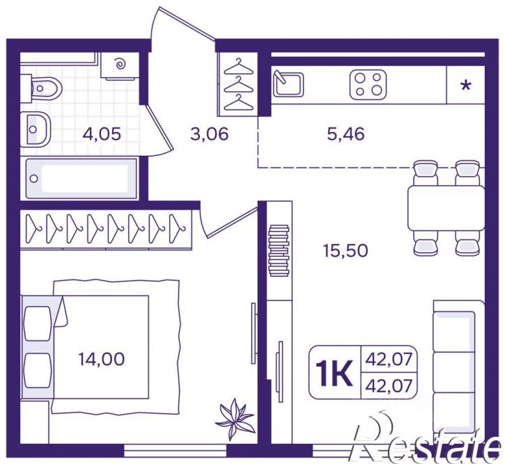 1-комн квартира в новом доме улица Борисенко, 100Е с2,  д. 100Е с2