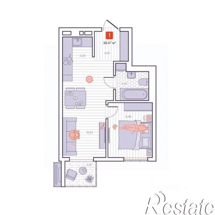 1-комн квартира в новом доме улица Нейбута, 137 с5,  д. 137 с5