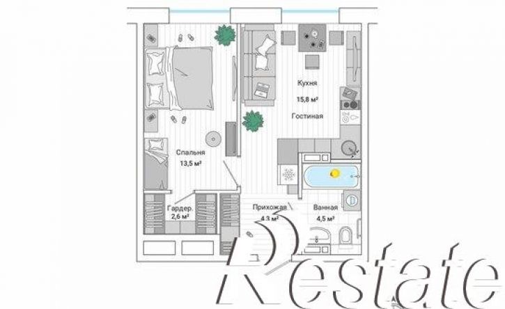 2-комн квартира в новом доме улица Нейбута, 137 с2,  д. 137 с2