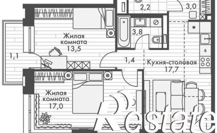 2-комн квартира в новом доме улица Крылова, 10/2,  д. 10/2