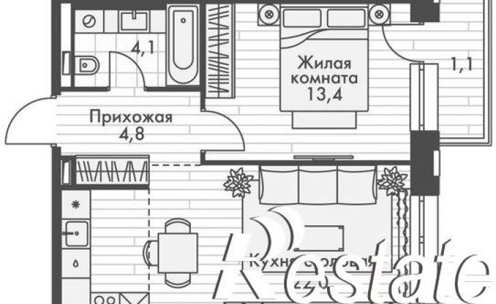 2-комн квартира в новом доме улица Крылова, 10/2,  д. 10/2