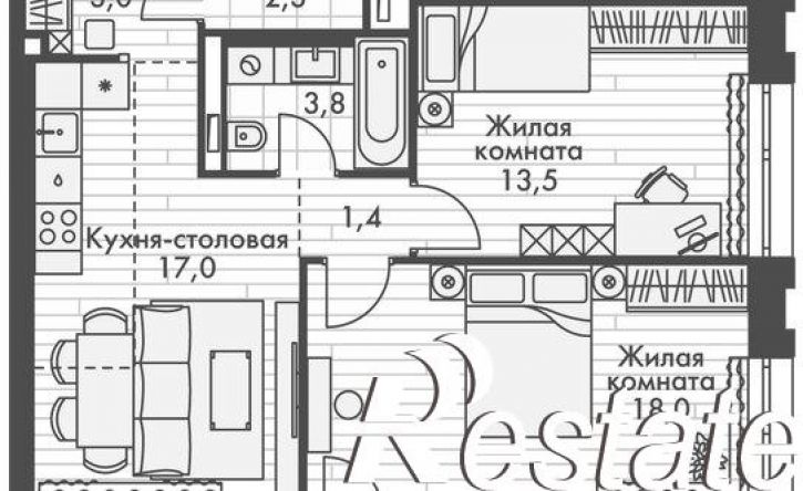 2-комн квартира в новом доме улица Крылова, 10/2,  д. 10/2