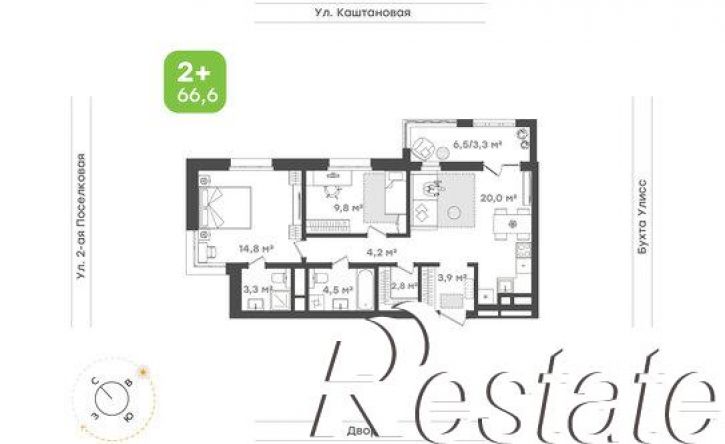 2-комн квартира в новом доме 3-я Поселковая улица, 16/1,  д. 16/1