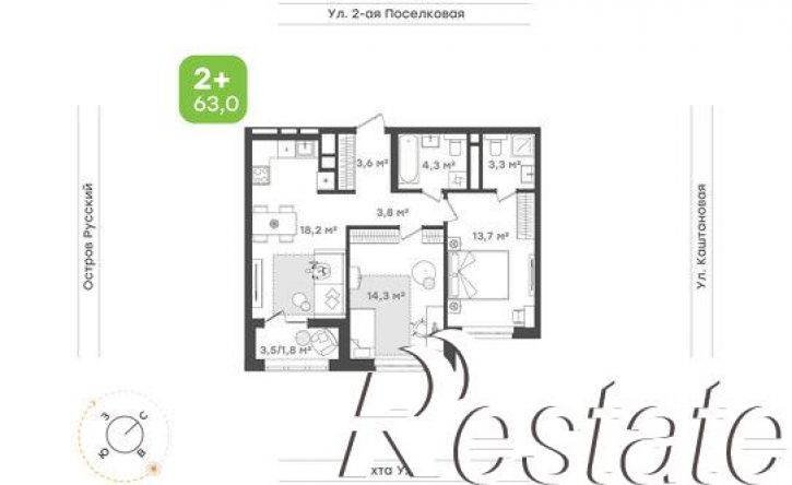 2-комн квартира в новом доме 3-я Поселковая улица, 16/4,  д. 16/4