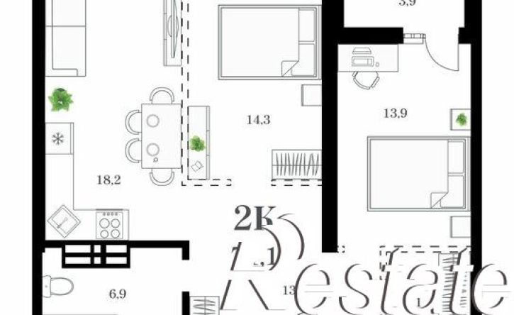 2-комн квартира улица Леонова, 54 к2,  д. 54 к2